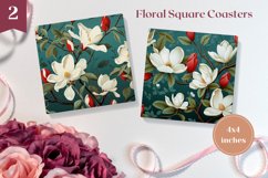 Floral Square Coaster Designs, Magnolia Flowers PNG Product Image 1