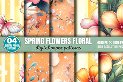 Spring Flowers Floral Patterns Digital Paper Background PNG Product Image 1