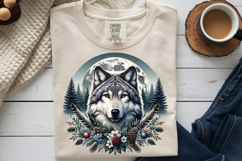 Boho Wolf Full Moon PNG, Mystic Botanical Sublimation Design Product Image 9