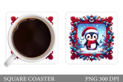 Christmas Penguin Coaster. Cute Penguin Sublimation Product Image 1