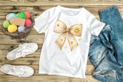 Gold Glitter Retro Smiley Coquette Bow Clipart Product Image 9