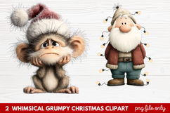 2 Whimsical Grumpy Christmas Clipart | Funny Grumpy Holiday Product Image 1