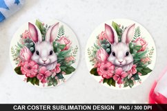 Bouquet And Easter Bunny Flowers -Coaster Sublimation Design Product Image 1