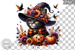Halloween Cat Flowers Sublimation - Clipart PNG Design Product Image 1