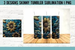 Tooled Leather Flowers Blue Gold Tumbler Sublimation PNG Product Image 2