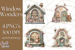 Cozy Christmas Village Window Clipart PNG for Crafts Product Image 1
