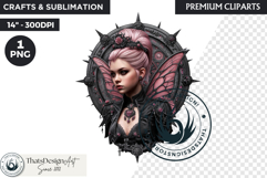 Pastel Goth Fairy Clipart, Black Pink PNG fantasy clipart Product Image 1