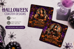 Witch Vintage Carnival Halloween Circus square Coaster Product Image 1