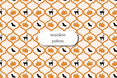 Retro Halloween Seamless Pattern with Cats Bats Pumpkins Product Image 1
