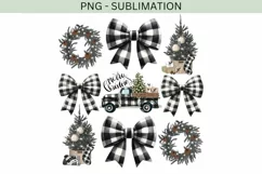 Watercolor Checkered Bow PNG | Christmas Coquette Buffalo Product Image 4