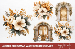 Gold Christmas Watercolor Clipart Sublimation Product Image 1