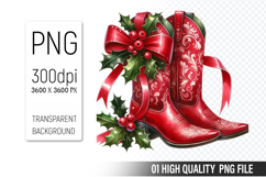 Christmas Cowboy Boots Clipart PNG, Festive Cowboy Design Product Image 1