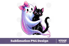 Coquette Halloween Ghost Black Cat PNG DTF Sublimation Product Image 1