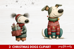 2 Christmas Dogs Clipart | Cute Holiday Puppy PNG Illustrati Product Image 1