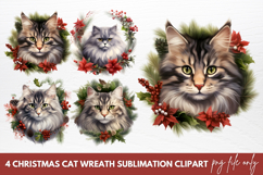 Christmas Cat Wreath Sublimation Clipart Product Image 1