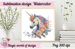 Unicorns with spring flowers Clipart PNG, Sublimation Product Image 1