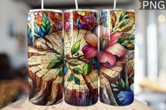 Watercolor Flower Wooden Stump Tumbler - High Quality 3Dpi Product Image 1