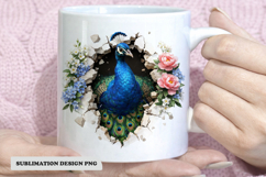Realistic Peacock Breakthrough Mug Design PNG Product Image 1