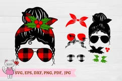 Mom life buffalo plaid svg, Christmas messy bun svg, Product Image 2