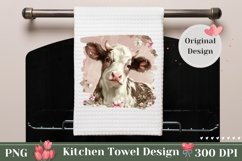 Cow Kitchen Towel Sublimation Design, Floral Towel PNG Product Image 1
