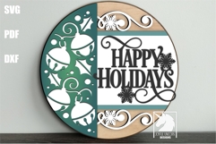 Happy Holidays Round Welcome Sign SVG | Christmas Bells Sign Product Image 2