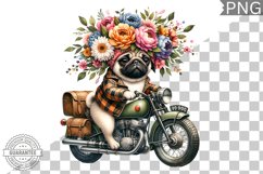 Floral Crown DOG Rides a Motorcycle Sublimation Clipart Product Image 1