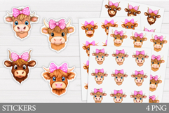 Highland Cow Sticker Design. Cute Cow Sticker Printable Product Image 1