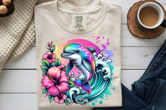Tropical Dolphin PNG, Floral Ocean Wave Summer Sublimation Product Image 9
