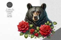 Bear clipart, Red roses clipart, Floral clipart Product Image 1