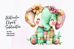 Watercolor cute kawaii elephant patchwork patterned clipart Product Image 1