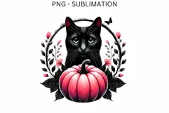 Black Cat with Pink Pumpkin PNG, Halloween Art, Gothic Cat Product Image 4