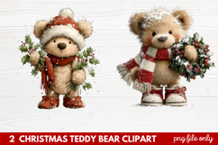 2 Christmas Teddy Bear Clipart | Cute Holiday Bear PNG Illus Product Image 1