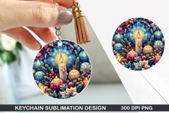 Flower Keychain Sublimation - Winter Keychain PNG Design Product Image 1