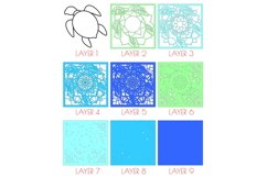 3D Turtle SVG, Layered Turtle Mandala, Shadowbox Turtle -A12 Product Image 11