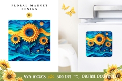 Flowers Magnet Sublimation, Paper Sunflowers Magnet Template Product Image 1