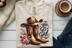 You Go Girl PNG Cowboy Boots Hat Western Floral Sublimation Product Image 8