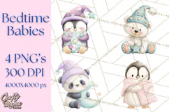 Baby Bedtime Animal Clipart PNG for Nursery Product Image 1