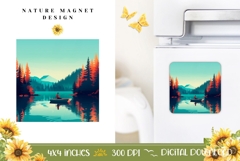 Nature Magnet Print, Cartoon Lake Magnet Sublimation Product Image 1