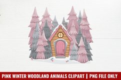 Pink Winter Woodland Animals Clipart PNG Product Image 1