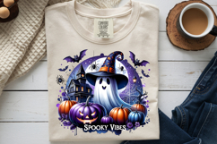 Spooky Vibes Halloween PNG, Haunted House Pumpkin Design Product Image 8