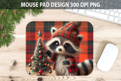 Christmas Raccoon Mouse Pad Sublimation - Animal PNG Design Product Image 1