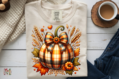 Plaid Pumpkin PNG, Vintage Autumn Floral Bow Sublimation Product Image 9