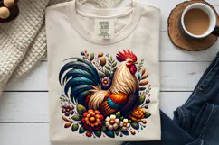 Folk Art Rooster PNG, Rustic Farmhouse Floral Sublimation Product Image 9