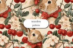 Vintage Bunny Cherry Floral Seamless Pattern Product Image 1