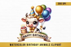 Birthday Animal Clipart, Watercolor Birthday Animals Clipart Product Image 1