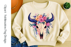 Cute boho floral bull skull watercolor clipart sublimation Product Image 2