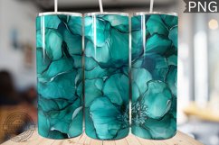 Teal Alcohol Ink Flower Tumbler Wrap -High Quality 300 Dpi Product Image 1