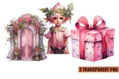 Vintage Pink Christmas Clipart, Watercolor Pink Christmas Product Image 1