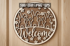 Easter Bunny Welcome SVG, Round Door Hanger SVG Product Image 1