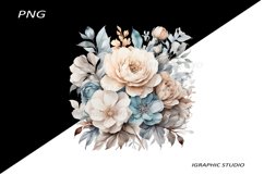 Blue and Rose gold FlowersPNG, Bouquet PNG Product Image 1